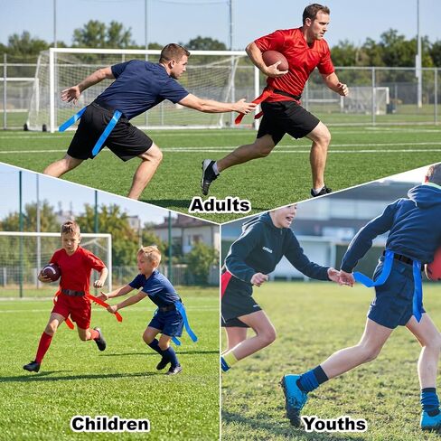 CHERAINTI Flag Football Belts Set, 14 Players Adjustable Extended Youth Flag Football Set for Kids, Teens & Adults, Ideal for Team Training and Outdoor Games, Includes Cones, Whistles & Carry Bag in Kuwait