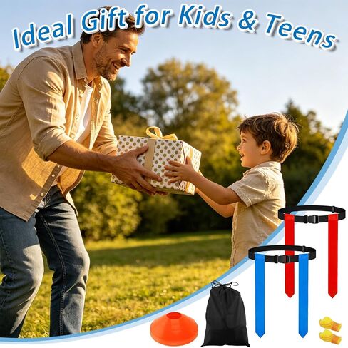 CHERAINTI Flag Football Belts Set, 14 Players Adjustable Extended Youth Flag Football Set for Kids, Teens & Adults, Ideal for Team Training and Outdoor Games, Includes Cones, Whistles & Carry Bag in Kuwait