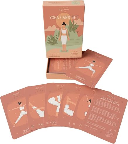 NOLAVA Yoga Cards Gift Set for Women, 40 Large 4"x6" Yoga Cards & Deck: 30 Pose Cards English + Sanskrit,10 Intention Cards, Sun & Moon Salutation Flows + Guided Meditation, Sweat-Proof, Gift Box in Kuwait
