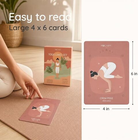 NOLAVA Yoga Cards Gift Set for Women, 40 Large 4"x6" Yoga Cards & Deck: 30 Pose Cards English + Sanskrit,10 Intention Cards, Sun & Moon Salutation Flows + Guided Meditation, Sweat-Proof, Gift Box in Kuwait