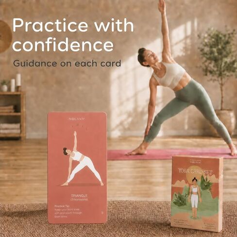 NOLAVA Yoga Cards Gift Set for Women, 40 Large 4"x6" Yoga Cards & Deck: 30 Pose Cards English + Sanskrit,10 Intention Cards, Sun & Moon Salutation Flows + Guided Meditation, Sweat-Proof, Gift Box in Kuwait