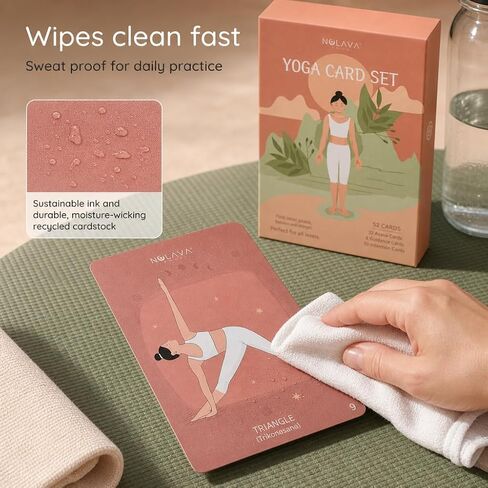 NOLAVA Yoga Cards Gift Set for Women, 40 Large 4"x6" Yoga Cards & Deck: 30 Pose Cards English + Sanskrit,10 Intention Cards, Sun & Moon Salutation Flows + Guided Meditation, Sweat-Proof, Gift Box in Kuwait