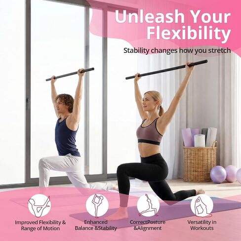 Yoga Stick, Upgraded 5ft Sturdy Steel Mobility Stick, Adjustable Stick for Exercise, Stretching, Balance - Physical Therapy & Posture Correction, Shoulder & Back Relaxation Versatile Exercise Stick in Saudi Arabia