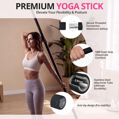Yoga Stick, Upgraded 5ft Sturdy Steel Mobility Stick, Adjustable Stick for Exercise, Stretching, Balance - Physical Therapy & Posture Correction, Shoulder & Back Relaxation Versatile Exercise Stick in Saudi Arabia