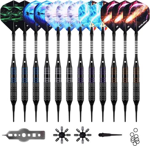 WIN.MAX Darts Plastic Tip - Soft Tip Darts Set - 12 Pcs 18 Gram with 100 Extra Dart Tips 12 Flights Flight Protectors and Wrench for Electronic Dart Board in Saudi Arabia