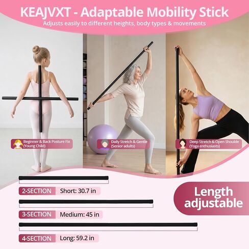 Yoga Stick, Upgraded 5ft Sturdy Steel Mobility Stick, Adjustable Stick for Exercise, Stretching, Balance - Physical Therapy & Posture Correction, Shoulder & Back Relaxation Versatile Exercise Stick in Saudi Arabia