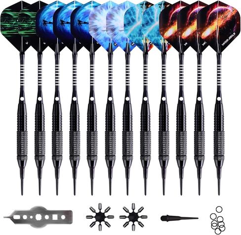 WIN.MAX Darts Plastic Tip - Soft Tip Darts Set - 12 Pcs 18 Gram with 100 Extra Dart Tips 12 Flights Flight Protectors and Wrench for Electronic Dart Board in Saudi Arabia
