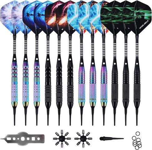 WIN.MAX Darts Plastic Tip - Soft Tip Darts Set - 12 Pcs 18 Gram with 100 Extra Dart Tips 12 Flights Flight Protectors and Wrench for Electronic Dart Board in Saudi Arabia