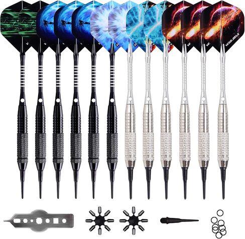 WIN.MAX Darts Plastic Tip - Soft Tip Darts Set - 12 Pcs 18 Gram with 100 Extra Dart Tips 12 Flights Flight Protectors and Wrench for Electronic Dart Board in Saudi Arabia
