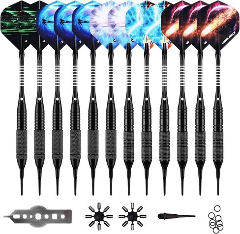 WIN.MAX Darts Plastic Tip - Soft Tip Darts Set - 12 Pcs 18 Gram with 100 Extra Dart Tips 12 Flights Flight Protectors and Wrench for Electronic Dart Board in Saudi Arabia