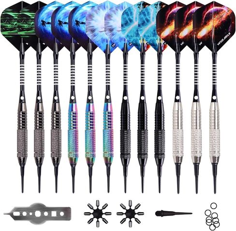 WIN.MAX Darts Plastic Tip - Soft Tip Darts Set - 12 Pcs 18 Gram with 100 Extra Dart Tips 12 Flights Flight Protectors and Wrench for Electronic Dart Board in Saudi Arabia