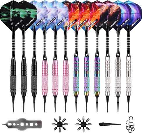 WIN.MAX Darts Plastic Tip - Soft Tip Darts Set - 12 Pcs 18 Gram with 100 Extra Dart Tips 12 Flights Flight Protectors and Wrench for Electronic Dart Board in Saudi Arabia