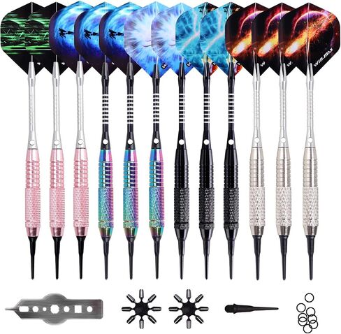 WIN.MAX Darts Plastic Tip - Soft Tip Darts Set - 12 Pcs 18 Gram with 100 Extra Dart Tips 12 Flights Flight Protectors and Wrench for Electronic Dart Board in Saudi Arabia