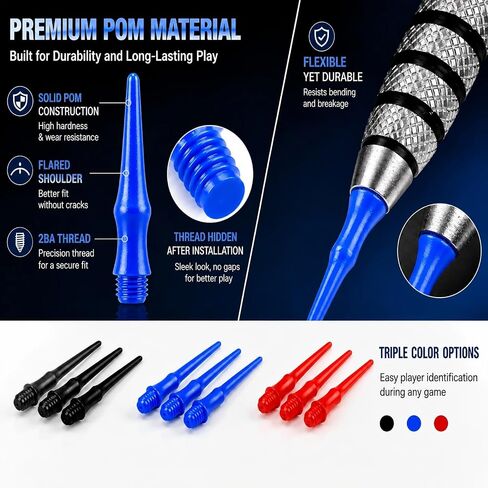 300 Pack Plastic Dart Tips 2BA Soft Tip Dart Tips 1.14 Inch, Premium Triple-Color 2BA Soft Dart Tip Replacement, Tougher & More Wear-Resistant Thread for Electronic Dart Boards in Kuwait
