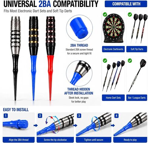 300 Pack Plastic Dart Tips 2BA Soft Tip Dart Tips 1.14 Inch, Premium Triple-Color 2BA Soft Dart Tip Replacement, Tougher & More Wear-Resistant Thread for Electronic Dart Boards in Kuwait