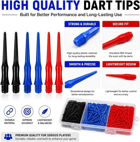 300 Pack Plastic Dart Tips 2BA Soft Tip Dart Tips 1.14 Inch, Premium Triple-Color 2BA Soft Dart Tip Replacement, Tougher & More Wear-Resistant Thread for Electronic Dart Boards in Kuwait