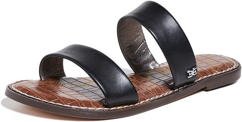 صندل نسائي مسطح من Sam Edelman، جلد أسود، عرض 8 in Kuwait