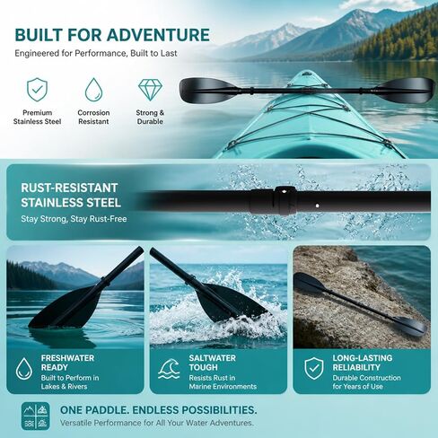 Youth Kayak Paddle,4 Piece Kayak Oar with Waterproof Storage Bag Wide Blade Adjustable Kayak Paddle Teens Beginners Kayaking Canoeing Fishing Boating Lake River Ocean. in Kuwait