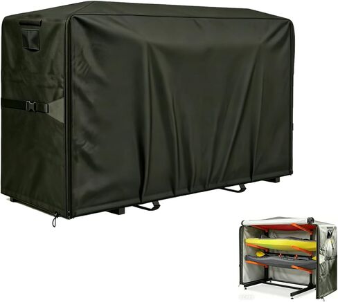 غطاء حامل كاياك عالي التحمل بطول 12.7 قدم - مقاوم للماء والغبار واقٍ من الأشعة فوق البنفسجية. لحامل قوارب الكاياك القائم بذاته، لرفوف 2-4 طبقات، للقوارب وألواح التجديف وألواح التجديف وألواح ركوب الأمواج (153 بوصة طول × 35 بوصة عرض × 55 بوصة ارتفاع) in Kuwait