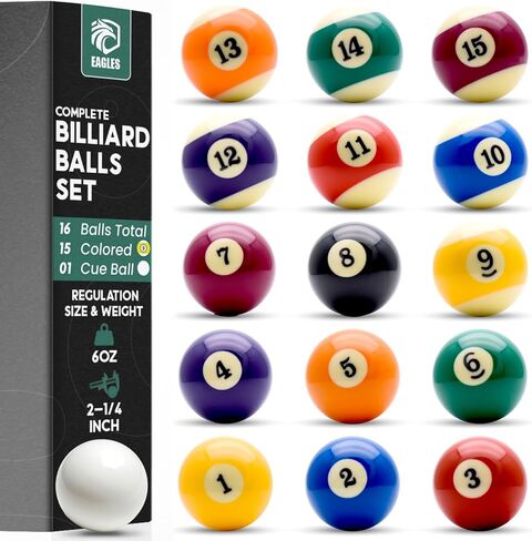 EAGLES Professional Billiard Ball Set – 2-1/4" Regulation Size Pool Table Balls – High-Density Poly-Resin for Precision Balance, Friction Resistance & True Roll – Complete 16 Ball Set in Kuwait