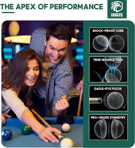 EAGLES Professional Billiard Ball Set – 2-1/4" Regulation Size Pool Table Balls – High-Density Poly-Resin for Precision Balance, Friction Resistance & True Roll – Complete 16 Ball Set in Kuwait