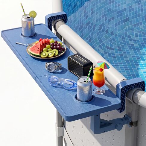 Poolside Bar For Above Ground Pool, Outdoor Pool Bar Table for Above-Ground Round Pool,40.5in Length Adjustable Poolside Table Pool Shelf with Pool Drink Holder, Above Ground Pool Accessories in Kuwait