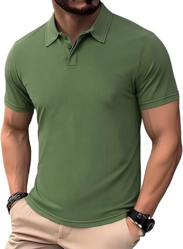Tshirts Shirts for Men Collared Short Sleeve Button Placket Tops Soft Lightweight Summer Casual Fashion Streetwear in Kuwait