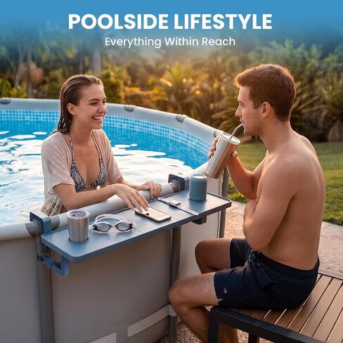 Poolside Bar For Above Ground Pool, Outdoor Pool Bar Table for Above-Ground Round Pool,40.5in Length Adjustable Poolside Table Pool Shelf with Pool Drink Holder, Above Ground Pool Accessories in Kuwait