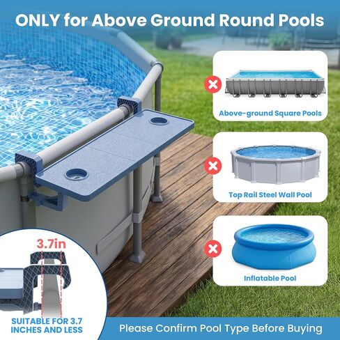Poolside Bar For Above Ground Pool, Outdoor Pool Bar Table for Above-Ground Round Pool,40.5in Length Adjustable Poolside Table Pool Shelf with Pool Drink Holder, Above Ground Pool Accessories in Kuwait