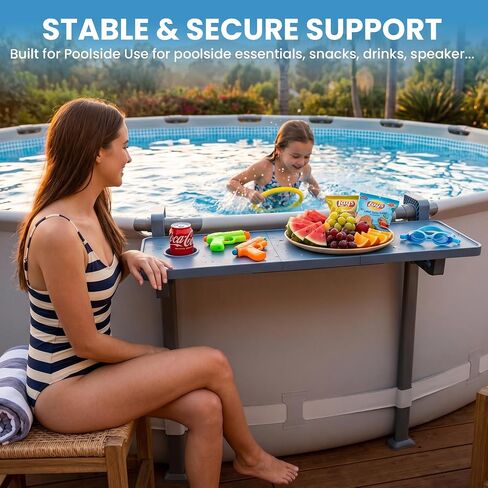 Poolside Bar For Above Ground Pool, Outdoor Pool Bar Table for Above-Ground Round Pool,40.5in Length Adjustable Poolside Table Pool Shelf with Pool Drink Holder, Above Ground Pool Accessories in Kuwait