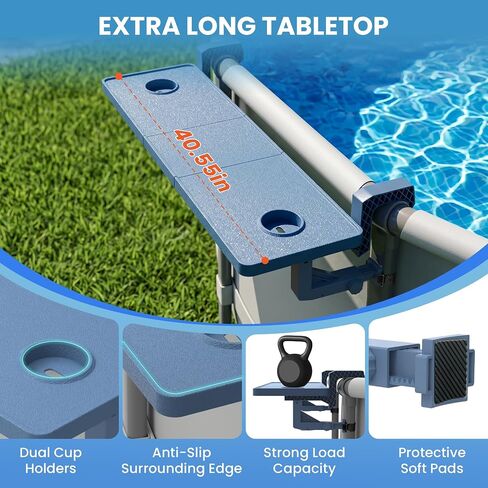 Poolside Bar For Above Ground Pool, Outdoor Pool Bar Table for Above-Ground Round Pool,40.5in Length Adjustable Poolside Table Pool Shelf with Pool Drink Holder, Above Ground Pool Accessories in Kuwait