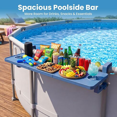 Poolside Bar For Above Ground Pool, Outdoor Pool Bar Table for Above-Ground Round Pool,40.5in Length Adjustable Poolside Table Pool Shelf with Pool Drink Holder, Above Ground Pool Accessories in Kuwait