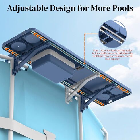 Poolside Bar with Ice Bucket, Poolside Bar Table with Adjustable Support Bracket Fits Above-ground Pools, Swim Up Bars Up to 110lbs, Patio Poolside Table Smart Fold ＆Weather Resistant Stable Tabletop in Kuwait