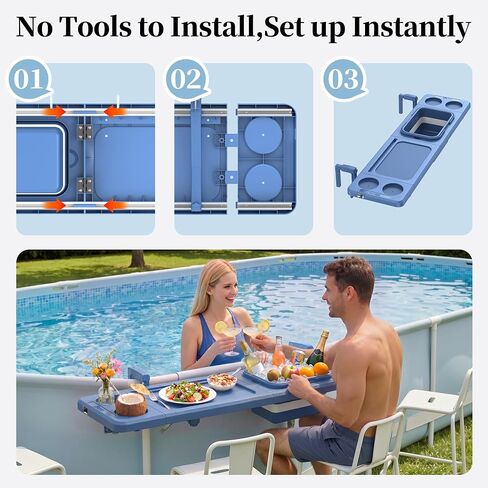 Poolside Bar with Ice Bucket, Poolside Bar Table with Adjustable Support Bracket Fits Above-ground Pools, Swim Up Bars Up to 110lbs, Patio Poolside Table Smart Fold ＆Weather Resistant Stable Tabletop in Kuwait