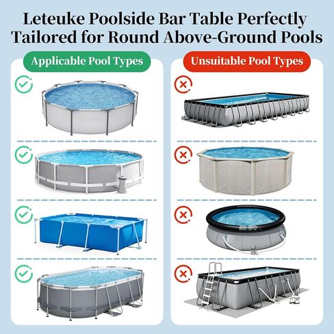 Poolside Bar with Ice Bucket, Poolside Bar Table with Adjustable Support Bracket Fits Above-ground Pools, Swim Up Bars Up to 110lbs, Patio Poolside Table Smart Fold ＆Weather Resistant Stable Tabletop in Kuwait