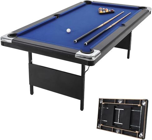 7 Foot Pool Table for Family, Foldable No Assembly Pool Table with Balls, Cues, Chalk, Rack & Brush, Portable Billiards Game Table for Apartment, Basement, Office & Game Room in Kuwait