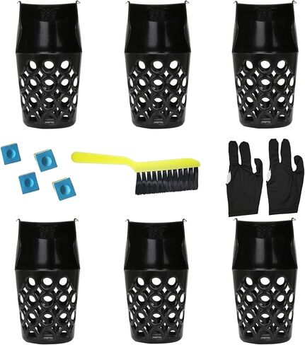 Pool Table Pockets Replacement – Set of 6 Large Capacity Plastic Web Pockets, Fits Most Standard Billiard Tables, with 6-Inch Brush, 4 Chalk Cubes & 1 Pair Basic Gloves in Kuwait