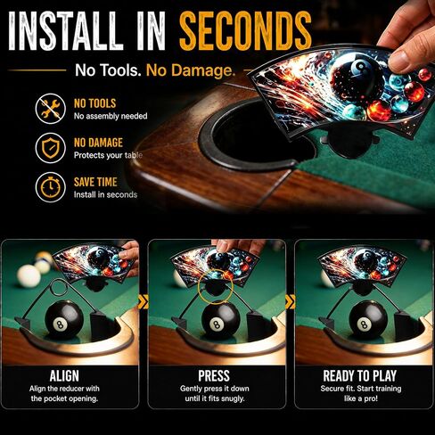 Pool Table Pocket Reducers 6 Pack, Billiards Training Aids for Accuracy Practice, Decorative Pool Pocket Reducers for Standard Pool Tables, Includes Storage Bag in Kuwait