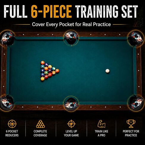 Pool Table Pocket Reducers 6 Pack, Billiards Training Aids for Accuracy Practice, Decorative Pool Pocket Reducers for Standard Pool Tables, Includes Storage Bag in Kuwait