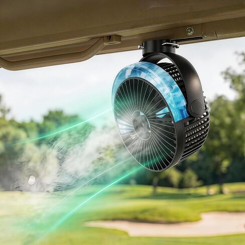 2-Pack Magnetic Golf Cart Misting Fan with Heavy-Duty Strap, 12000mAH Battery Operated Portable Fan with 4 Speeds, LED, Timer, Suitable for EZGO Club Car Yamaha, Golf Cart & Camping Accessories 2026 in Saudi Arabia