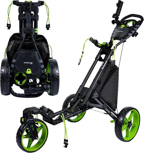XDriveMax GC03 360 Rotating 3 Wheel Foldable Golf Pull Cart for Golf Clubs,Carries Umbrella Stand and Premium Storage - Green Pack in Kuwait