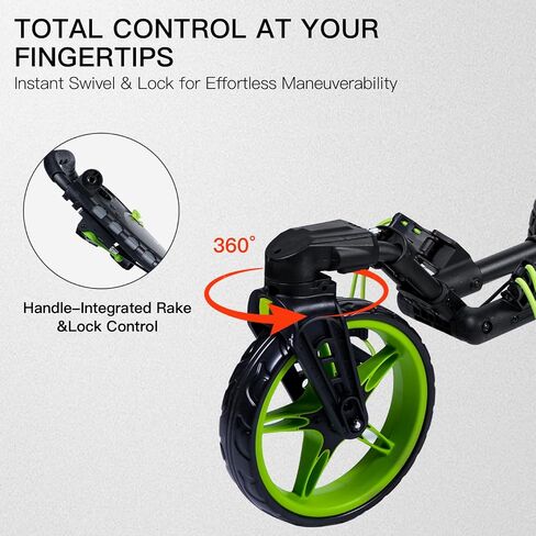 XDriveMax GC03 360 Rotating 3 Wheel Foldable Golf Pull Cart for Golf Clubs,Carries Umbrella Stand and Premium Storage - Green Pack in Kuwait