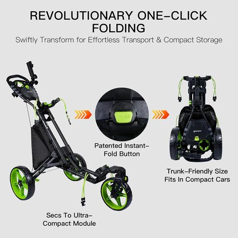 XDriveMax GC03 360 Rotating 3 Wheel Foldable Golf Pull Cart for Golf Clubs,Carries Umbrella Stand and Premium Storage - Green Pack in Kuwait