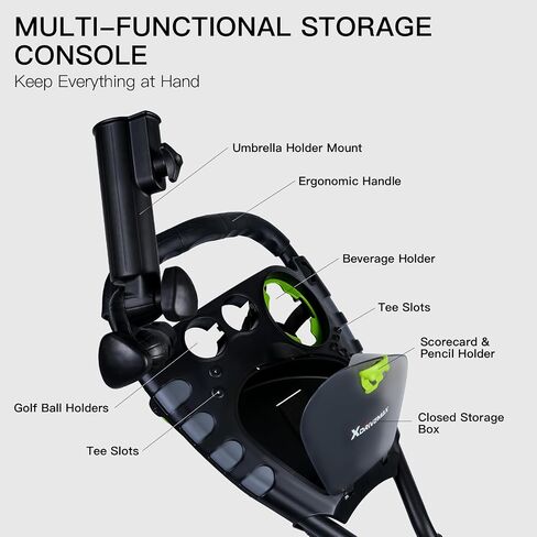 XDriveMax GC03 360 Rotating 3 Wheel Foldable Golf Pull Cart for Golf Clubs,Carries Umbrella Stand and Premium Storage - Green Pack in Kuwait
