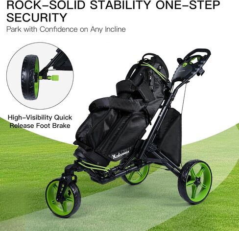 XDriveMax GC03 360 Rotating 3 Wheel Foldable Golf Pull Cart for Golf Clubs,Carries Umbrella Stand and Premium Storage - Green Pack in Kuwait