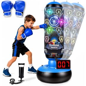 Punching Bag for Kids with Gloves & Pump, LED Lights Music & Electronic Scoring, 4 Game Modes Interactive Cyberpunk Inflatable Boxing Set, Freestanding Toys for Boys Girls Ages 4-12 Gifts in Kuwait