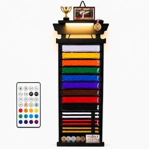 Karate Belt Display Rack for Adults,10/12 Belt Taekwondo Belt Display with Photo & Trophy Shelf, Martial Arts Belt Display Holder for TKD, BJJ, Jiu Jitsu, Gift Ready Design in Kuwait
