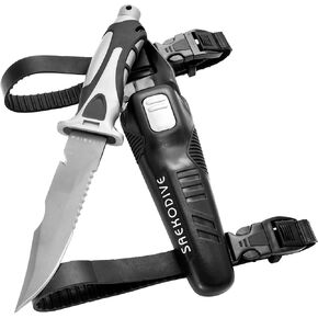 Ares Dive Knife - Scuba Diving Knife with Knife Holster, Sheath and Leg Strap - Scuba Knife, Saltwater Knife, Spearfishing Knife (Blue) in Kuwait