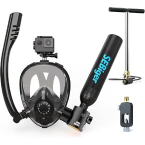 0.5L Mini Scuba Tank with Full-Face Snorkel Mask for Supports Underwater Breathing, Dot-Certified with Mini Tank Ideal for Snorkeling in Kuwait