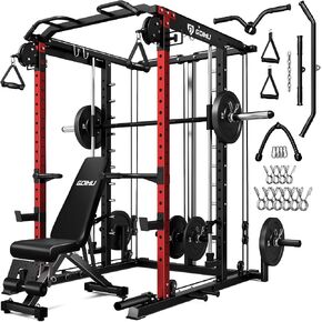 S1-V4 Smith Machine, 2000LBS Power Cage with Cable Crossover System, All-in-One Squat Rack with Smith Bar, Strength Training Equipment for Home Gym in Kuwait